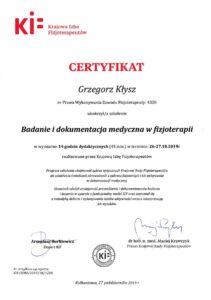 Badanie i dokumentacja medyczna w fizjoterapii, Krajowa Izba Fizjoterapeutów, Grzegorz Kłysz