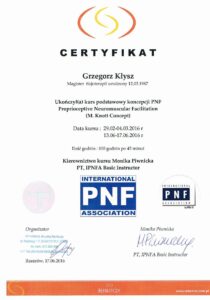 Koncepcja PNF, kurs podstawowy, IPNFA, Grzegorz Kłysz