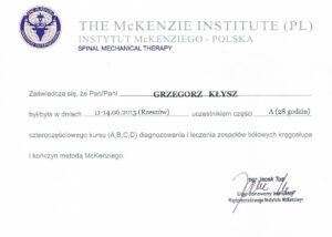 Metoda McKenziego, część A, The McKenzie Institute Polska, Grzegorz Kłysz