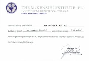 Metoda McKenziego, część B, The McKenzie Institute Polska, Grzegorz Kłysz