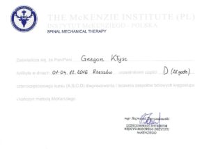Metoda McKenziego, część D, The McKenzie Institute Polska, Grzegorz Kłysz