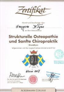Osteopatia strukturalna i łagodna chiropraktyka, Ackermann College, Grzegorz Kłysz