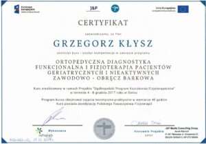 Ortopedyczna diagnostyka funkcjonalna, obręcz barkowa, Grzegorz Kłysz